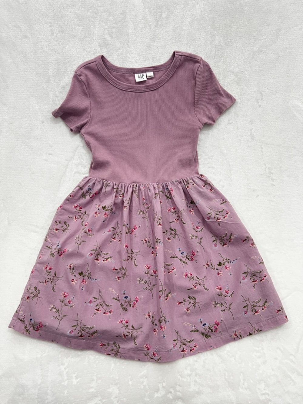 GAP Kids Floral Cotton Dress Size S (6-7) Purple Lined Short Sleeve